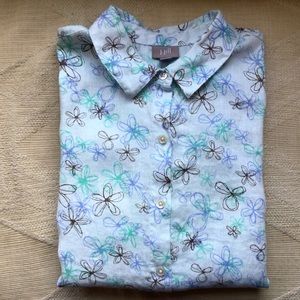 J. Jill Brown & Blue Linen Button Down Shirt